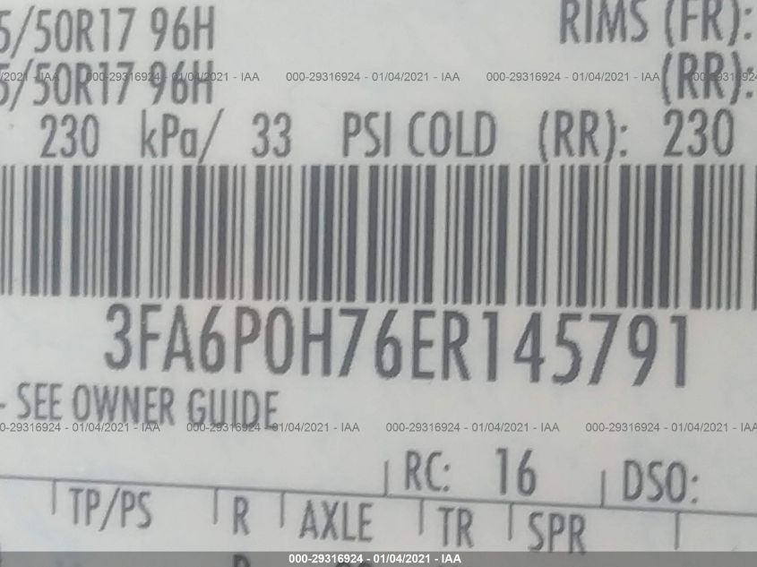 2014 FORD FUSION SE 3FA6P0H76ER145791