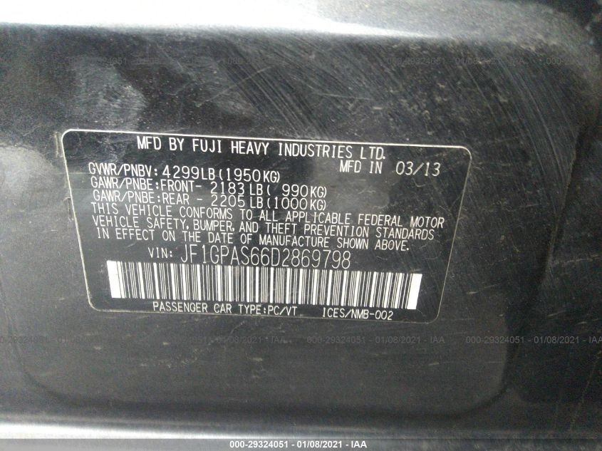 2013 SUBARU IMPREZA WAGON 2.0I SPORT LIMITED JF1GPAS66D2869798
