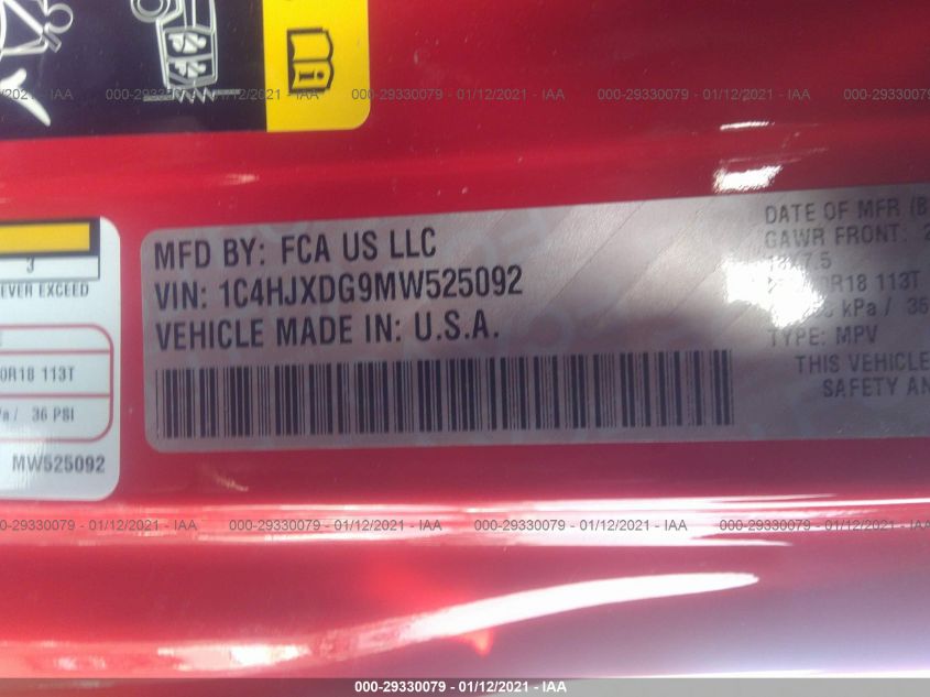 2021 JEEP WGR 4D 4X4 UNLTD SPT 1C4HJXDG9MW525092