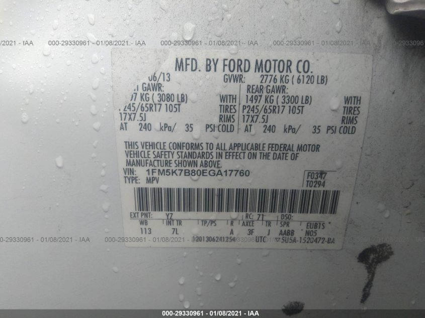 2014 FORD EXPLORER BASE 1FM5K7B80EGA17760