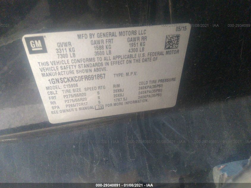 2015 CHEVROLET SUBURBAN LTZ 1GNSCKKC0FR691867