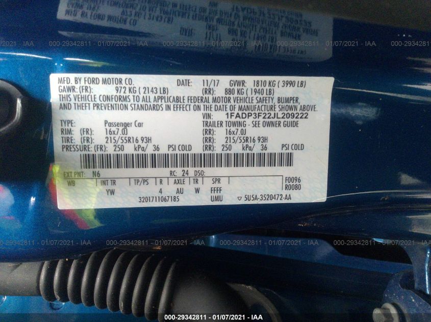 2018 FORD FOCUS SE 1FADP3F22JL209222