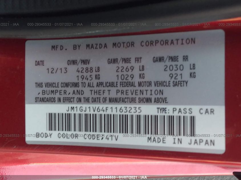 2015 MAZDA MAZDA6 I TOURING JM1GJ1V64F1163235
