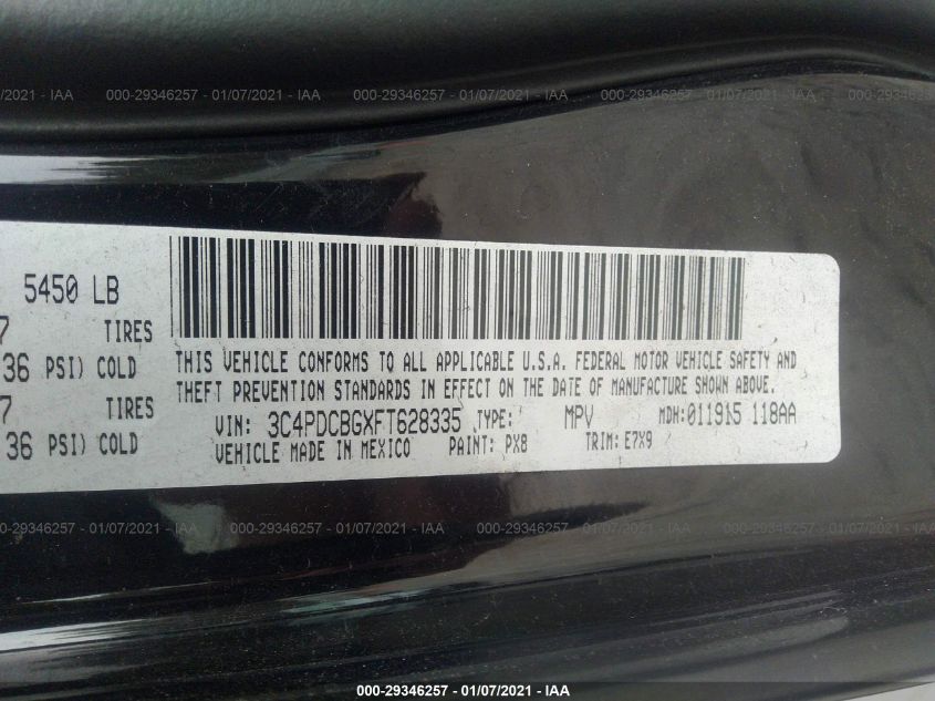 2015 DODGE JOURNEY SXT 3C4PDCBGXFT628335