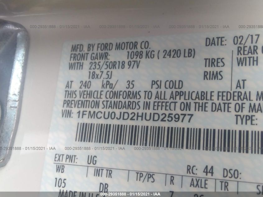 2017 FORD ESCAPE TITANIUM 1FMCU0JD2HUD25977