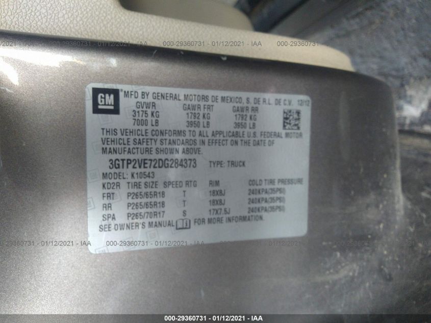 2013 GMC SIERRA 1500 SLE 3GTP2VE72DG284373