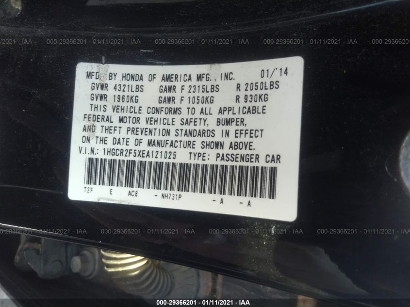 2014 HONDA ACCORD SEDAN SPORT 1HGCR2F5XEA121025