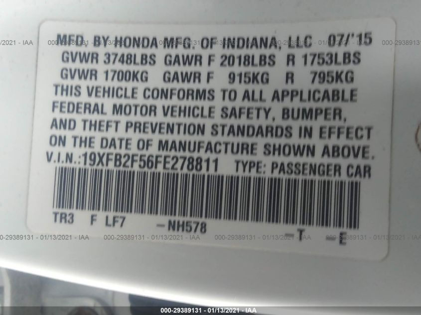 2015 HONDA CIVIC SEDAN LX 19XFB2F56FE278811