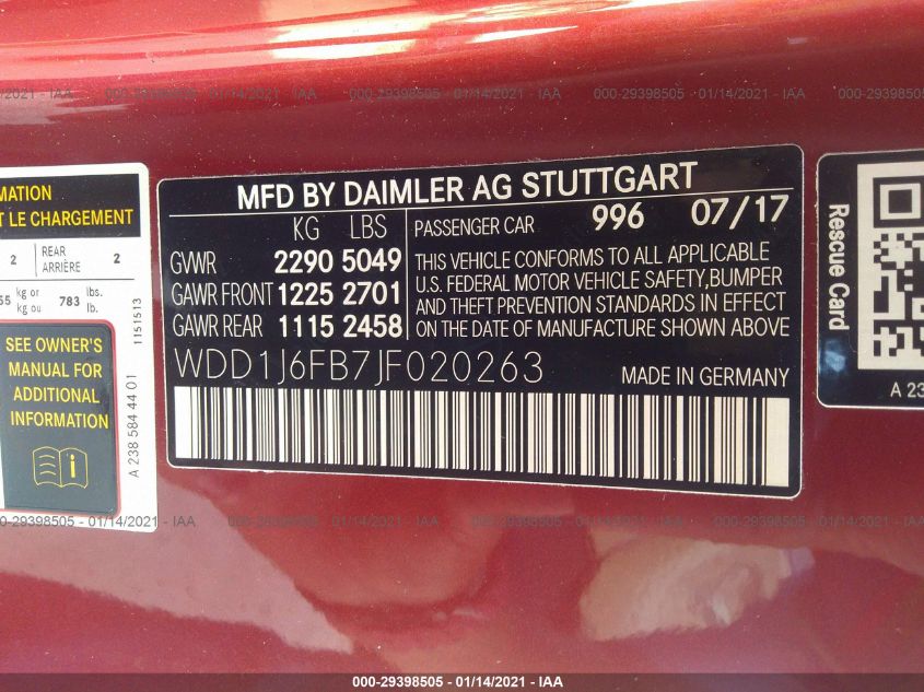 2018 Mercedes-Benz E-Class - WDD1J6FB7JF020263