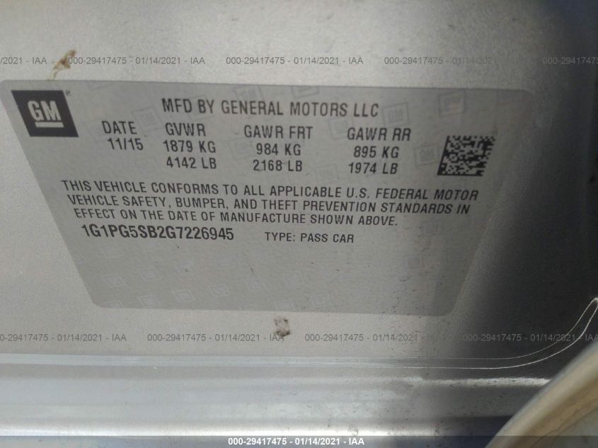 2016 CHEVROLET CRUZE LIMITED LTZ 1G1PG5SB2G7226945