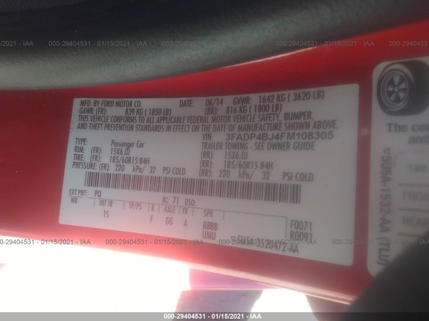 2015 FORD FIESTA SE 3FADP4BJ4FM108305