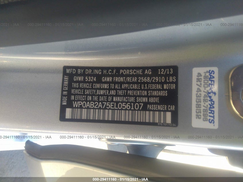 2014 PORSCHE PANAMERA VIN: WP0AB2A75EL056107