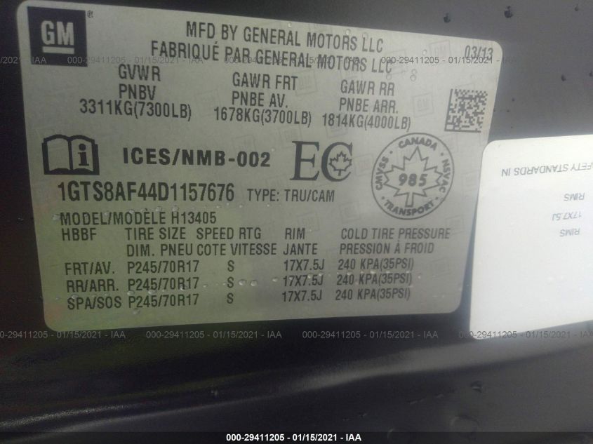 2013 GMC SAVANA 1500 WORK VAN 1GTS8AF44D1157676