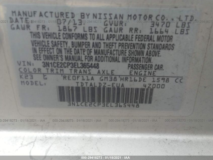 2014 NISSAN VERSA NOTE SV 3N1CE2CP3EL365448