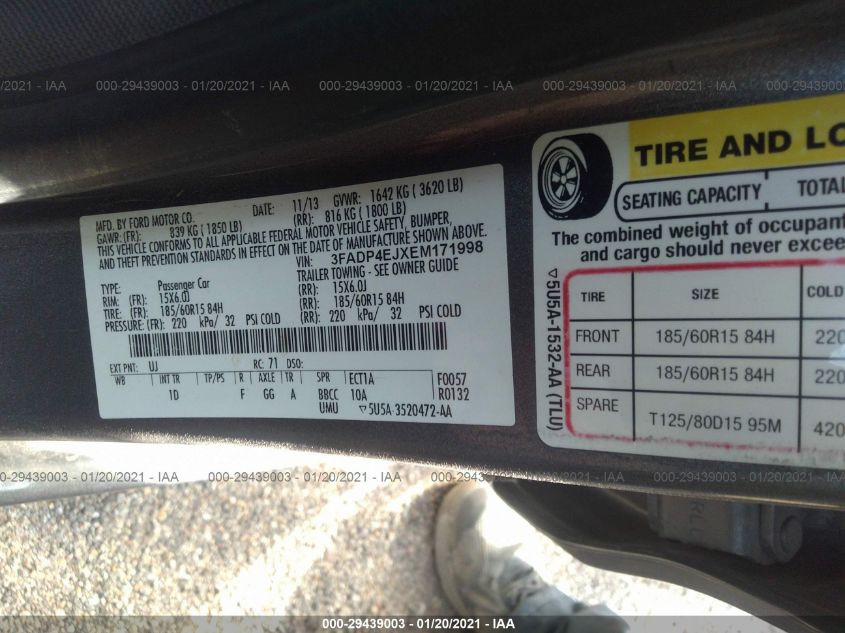 2014 FORD FIESTA SE 3FADP4EJXEM171998
