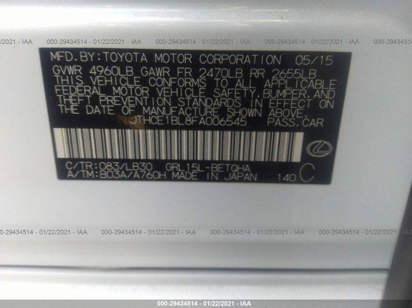 2015 LEXUS GS 350 JTHCE1BL8FA006545