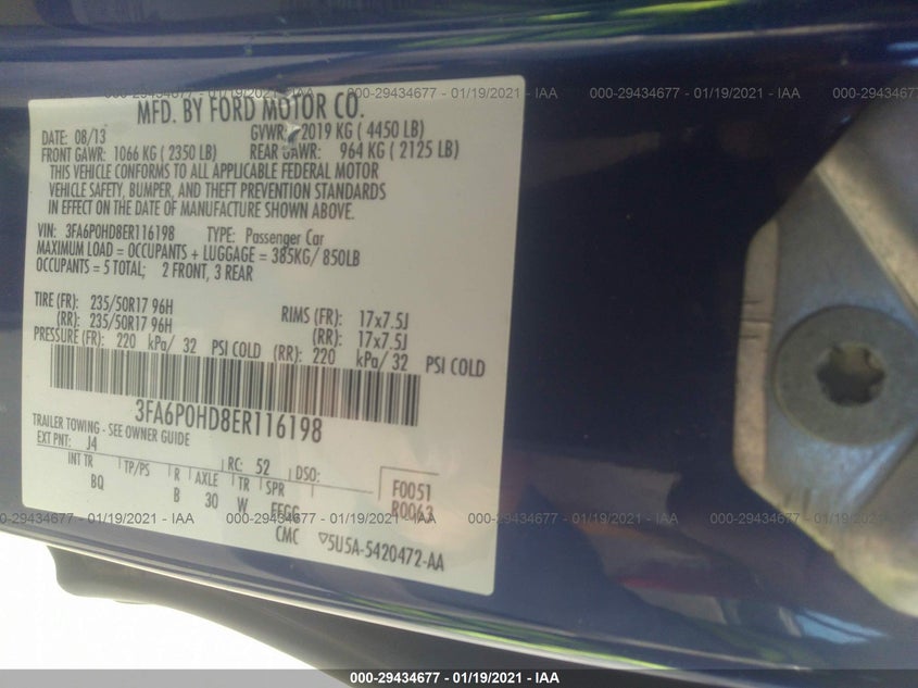 FORD FUSION 2014 VIN 3FA6P0HD8ER116198