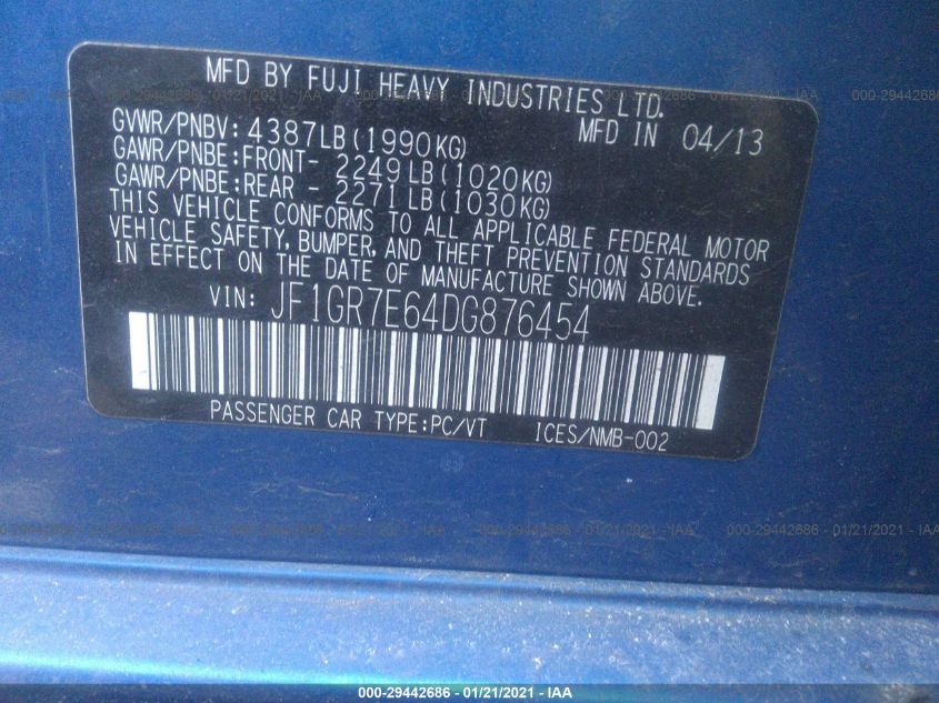 2013 SUBARU IMPREZA WAGON WRX WRX JF1GR7E64DG876454