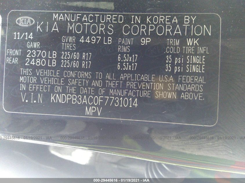 2015 KIA SPORTAGE LX KNDPB3AC0F7731014