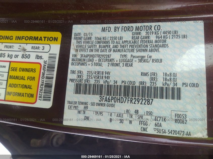 2015 FORD FUSION SE 3FA6P0HD7FR292287