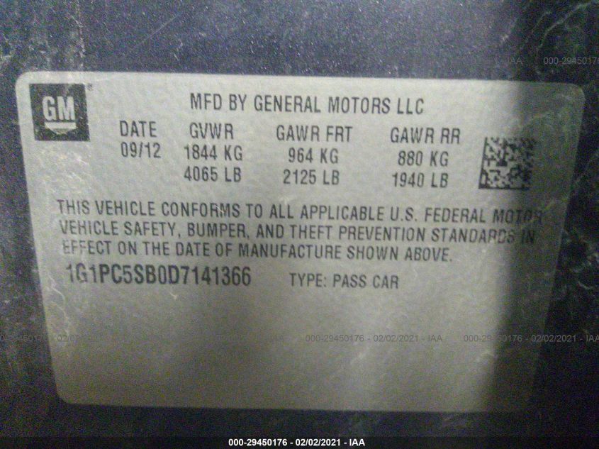 2013 CHEVROLET CRUZE 1LT 1G1PC5SB0D7141366