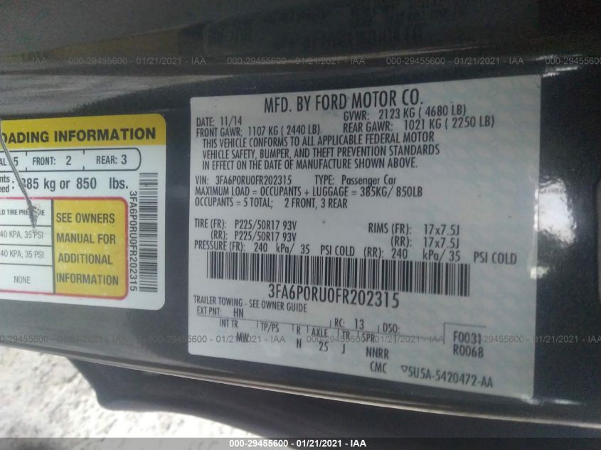 2015 FORD FUSION TITANIUM HYBRID 3FA6P0RU0FR202315