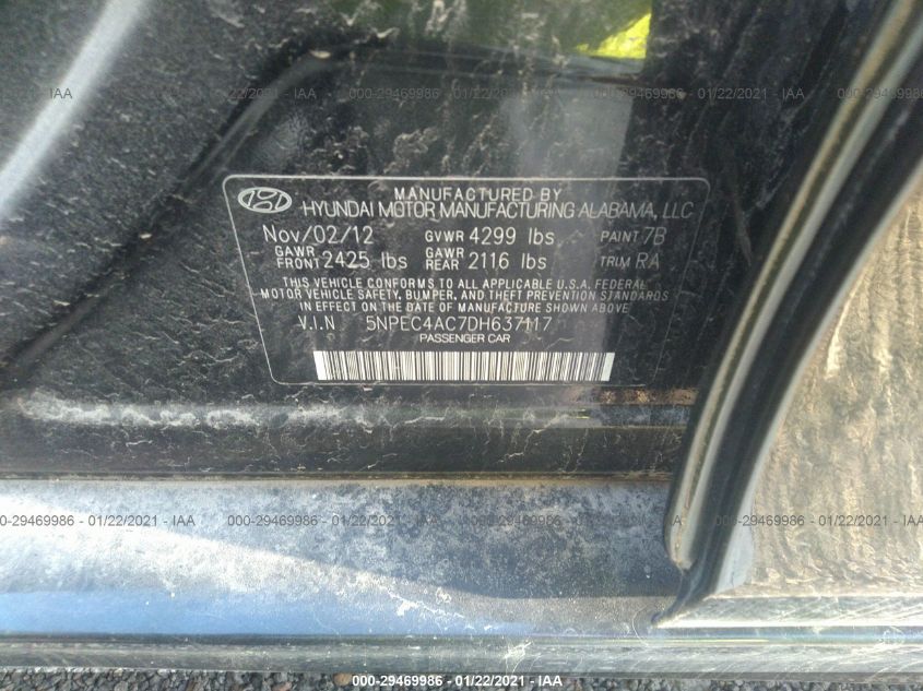 2013 HYUNDAI SONATA LIMITED PZEV 5NPEC4AC7DH637117