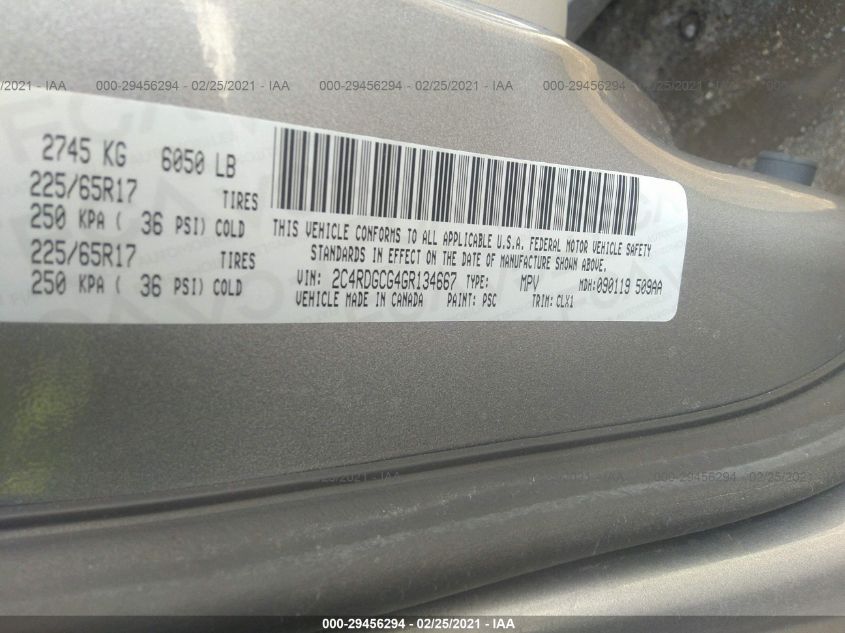 2016 DODGE GRAND CARAVAN SXT PLUS 2C4RDGCG4GR134667