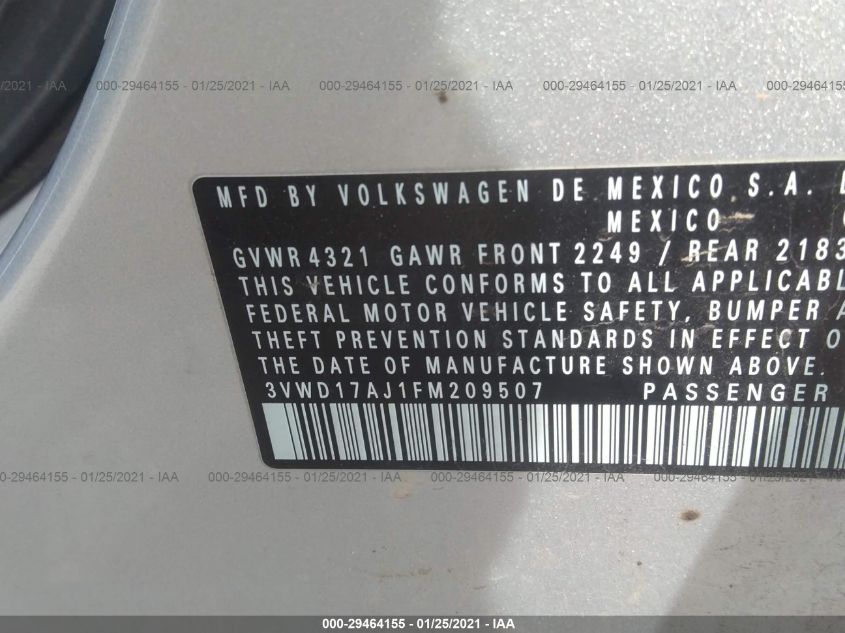 2015 VOLKSWAGEN JETTA SEDAN 1.8T SE 3VWD17AJ1FM209507