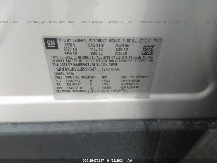 2018 CHEVROLET EQUINOX LT 3GNAXJEV3JS529647
