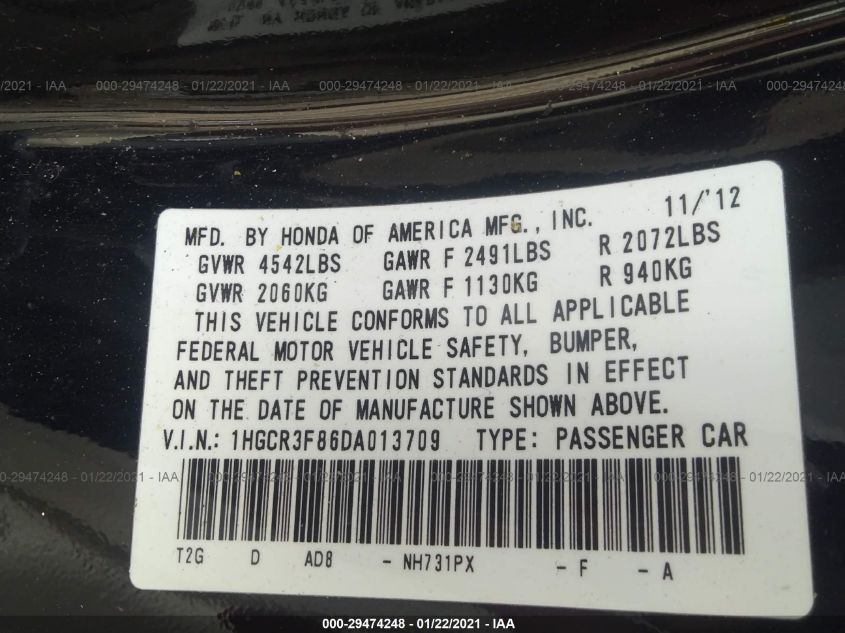 2013 HONDA ACCORD EX-L V-6 - 1HGCR3F86DA013709