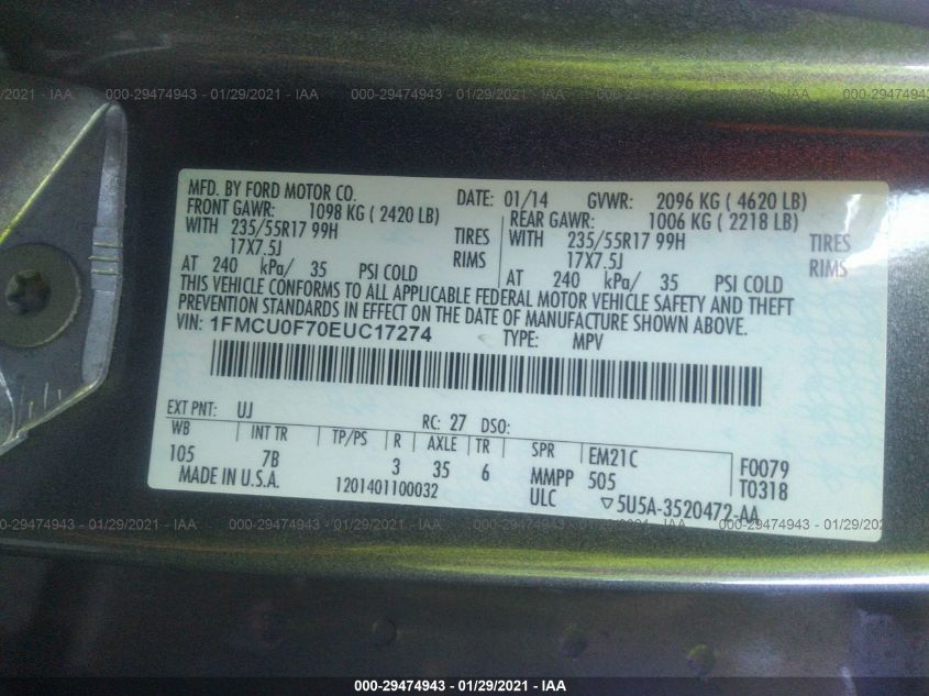 2014 FORD ESCAPE S 1FMCU0F70EUC17274