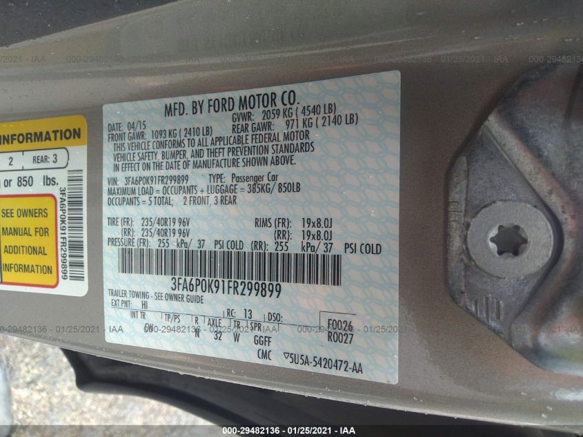 2015 FORD FUSION TITANIUM 3FA6P0K91FR299899