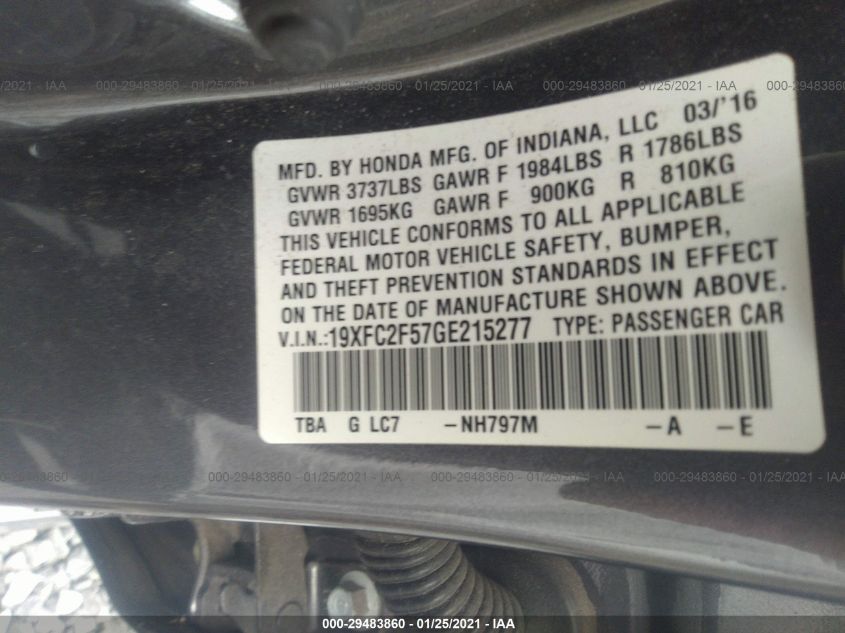 2016 HONDA CIVIC SEDAN LX 19XFC2F57GE215277