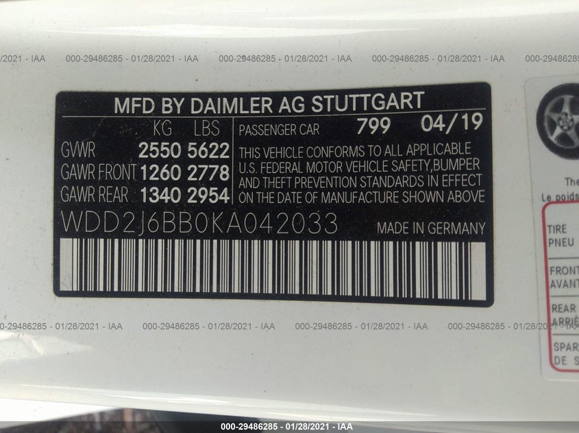 Auction sale of the 2019 MERCEDES BENZ CLS , vin: WDD2J6BB0KA042033, lot number: 29486285
