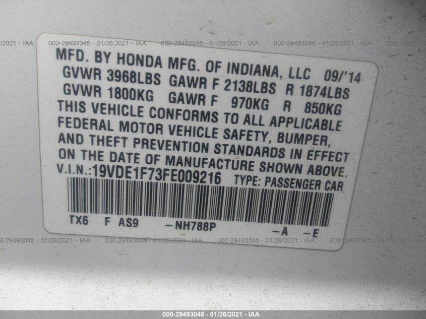 2015 ACURA ILX TECH PKG 19VDE1F73FE009216