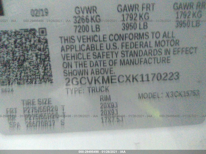 2019 CHEVROLET SILVERADO 1500 LD CUSTOM 2GCVKMECXK1170223