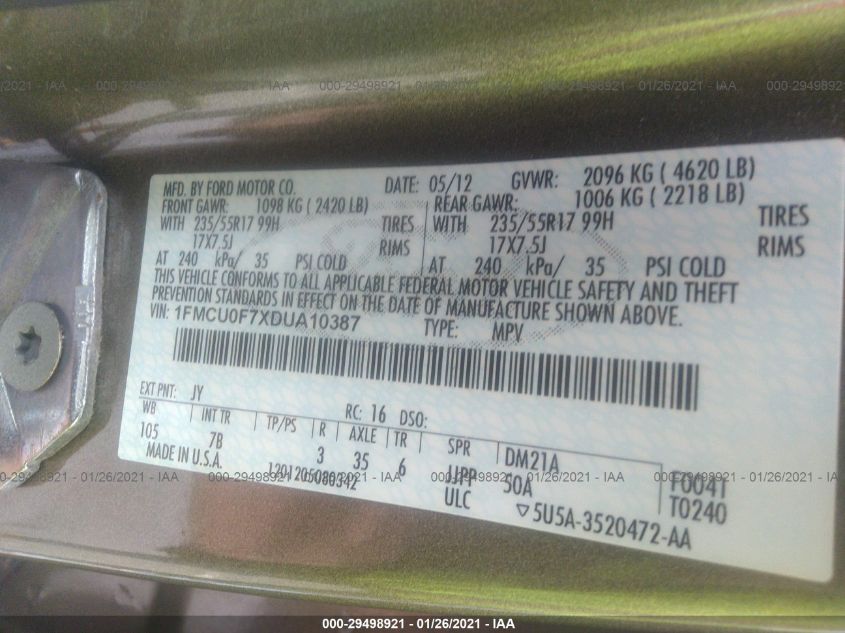 2013 FORD ESCAPE S 1FMCU0F7XDUA10387