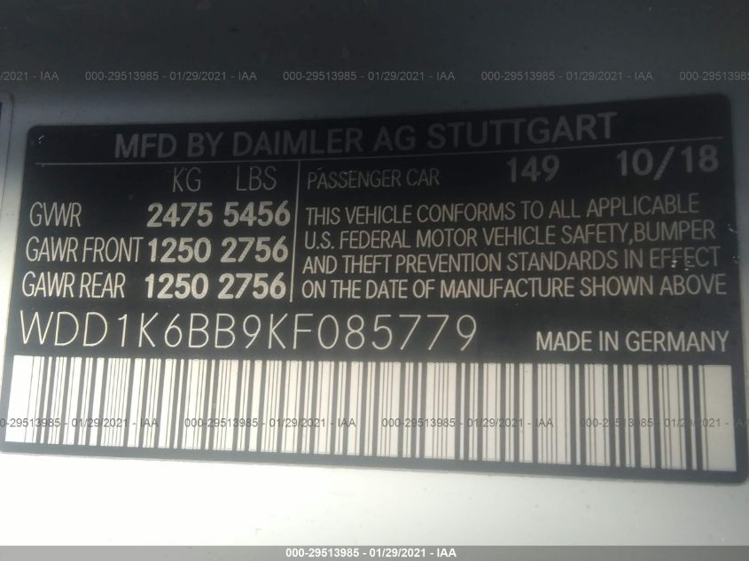 2019 MERCEDES-BENZ E-CLASS AMG E 53 WDD1K6BB9KF085779