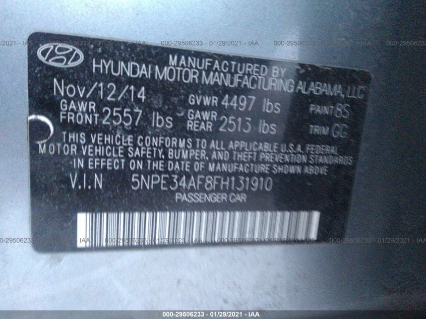 2015 HYUNDAI SONATA 2.4L SPORT 5NPE34AF8FH131910