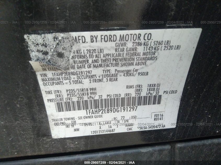 2013 FORD TAURUS SEL 1FAHP2E89DG191297