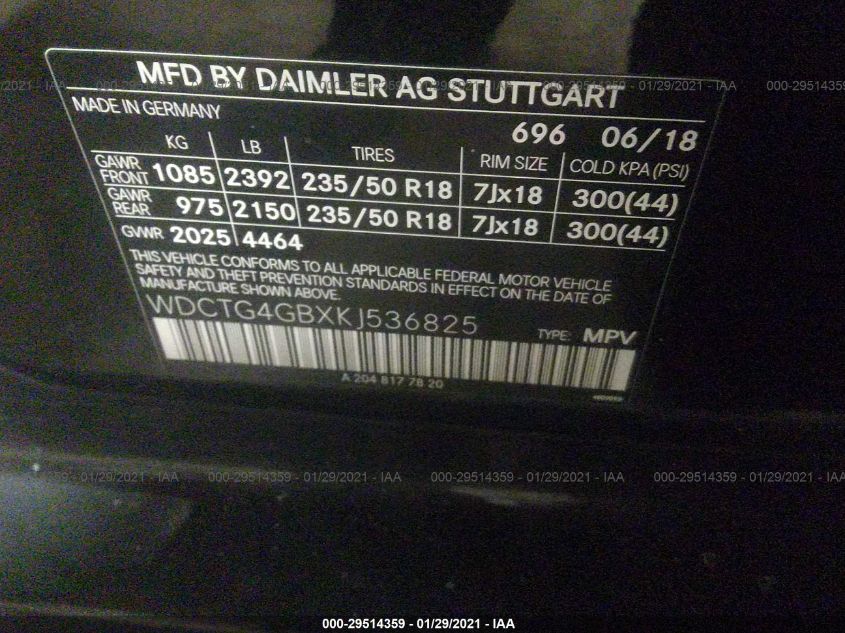 2019 MERCEDES-BENZ GLA GLA 250 WDCTG4GBXKJ536825