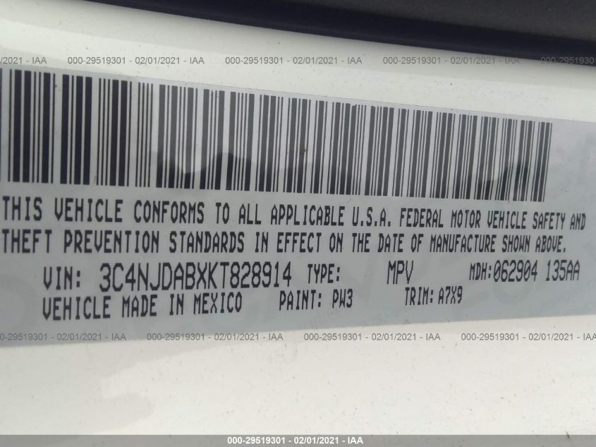 2019 JEEP COMPASS SPORT 3C4NJDABXKT828914