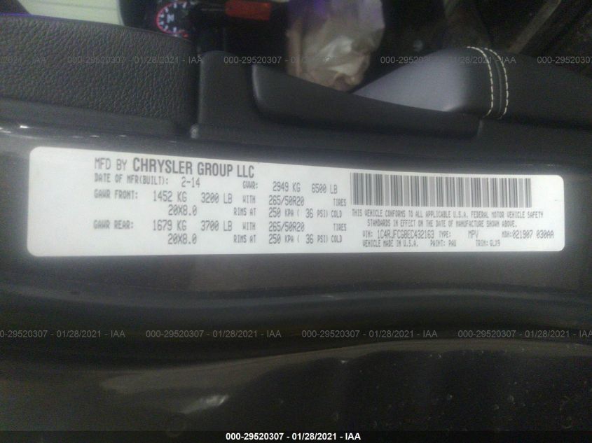 2014 JEEP GRAND CHEROKEE OVERLAND 1C4RJFCG8EC432163