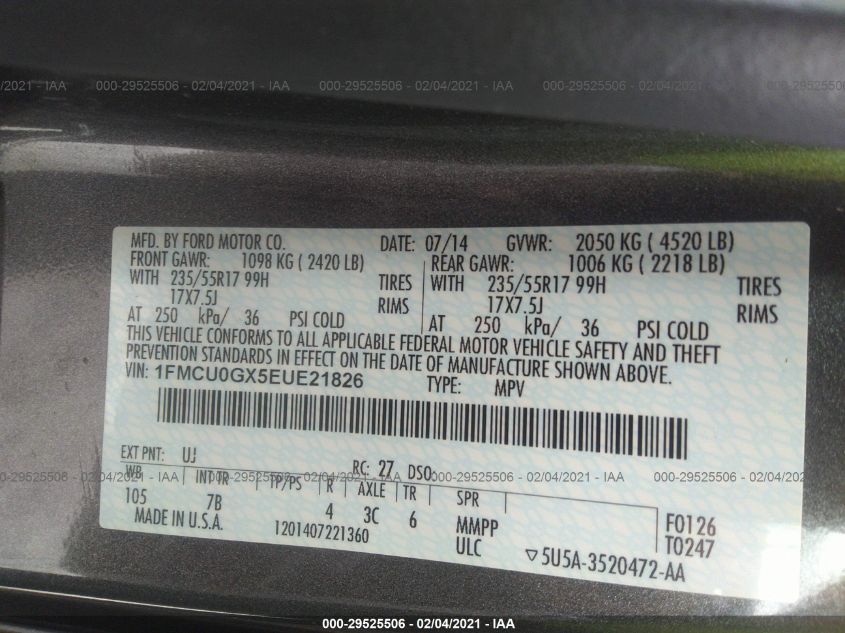 2014 FORD ESCAPE SE 1FMCU0GX5EUE21826