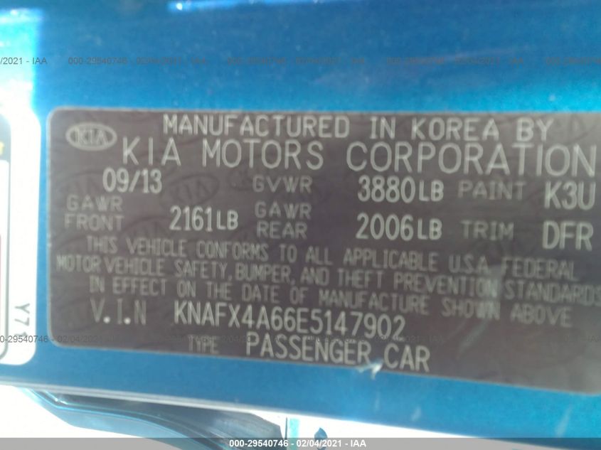 2014 KIA FORTE LX KNAFX4A66E5147902
