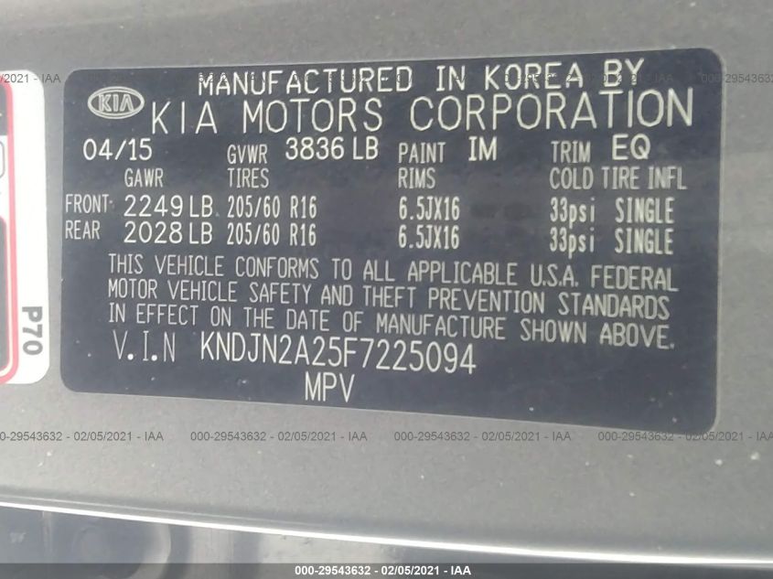 2015 KIA SOUL BASE KNDJN2A25F7225094