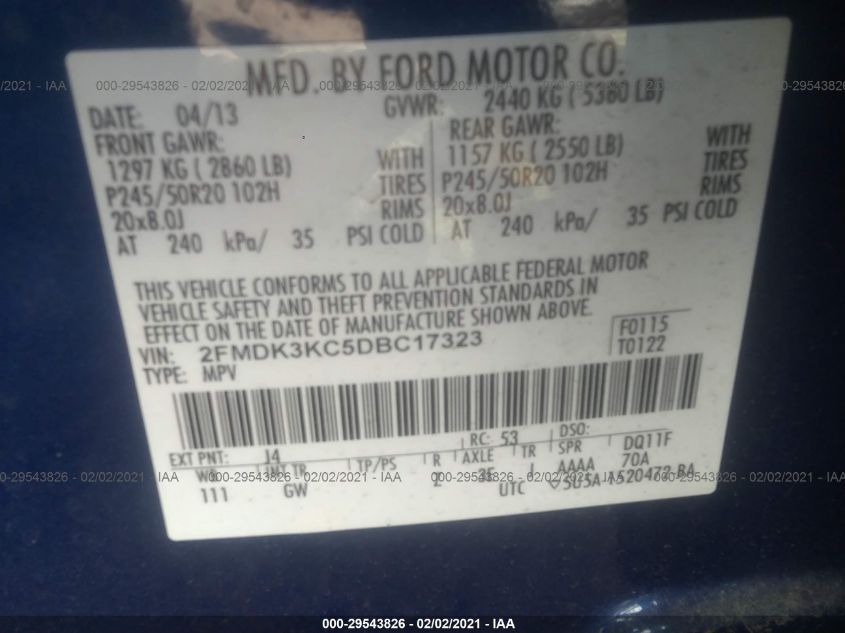 2013 FORD EDGE LIMITED 2FMDK3KC5DBC17323