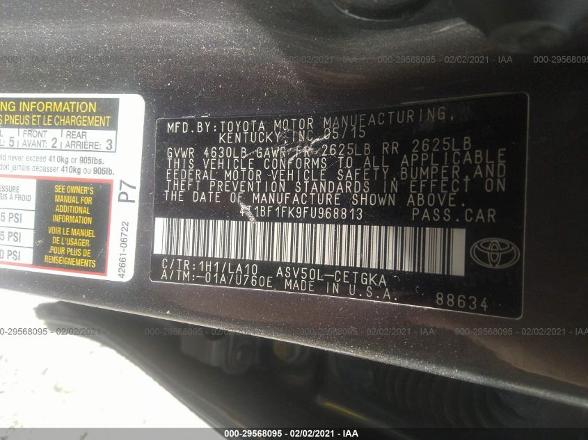 2015 TOYOTA CAMRY XLE 4T1BF1FK9FU968813