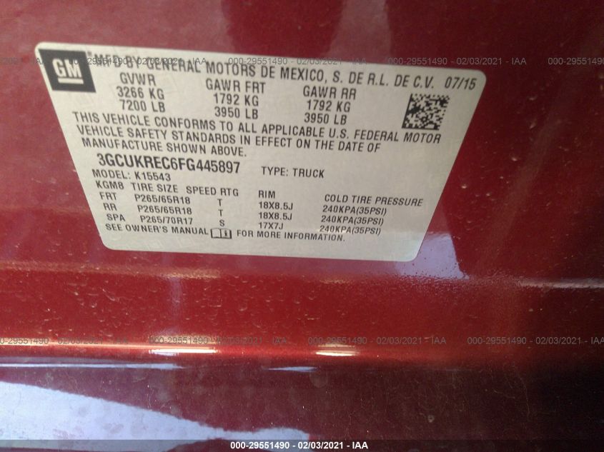 2015 CHEVROLET SILVERADO 1500 LT 3GCUKREC6FG445897
